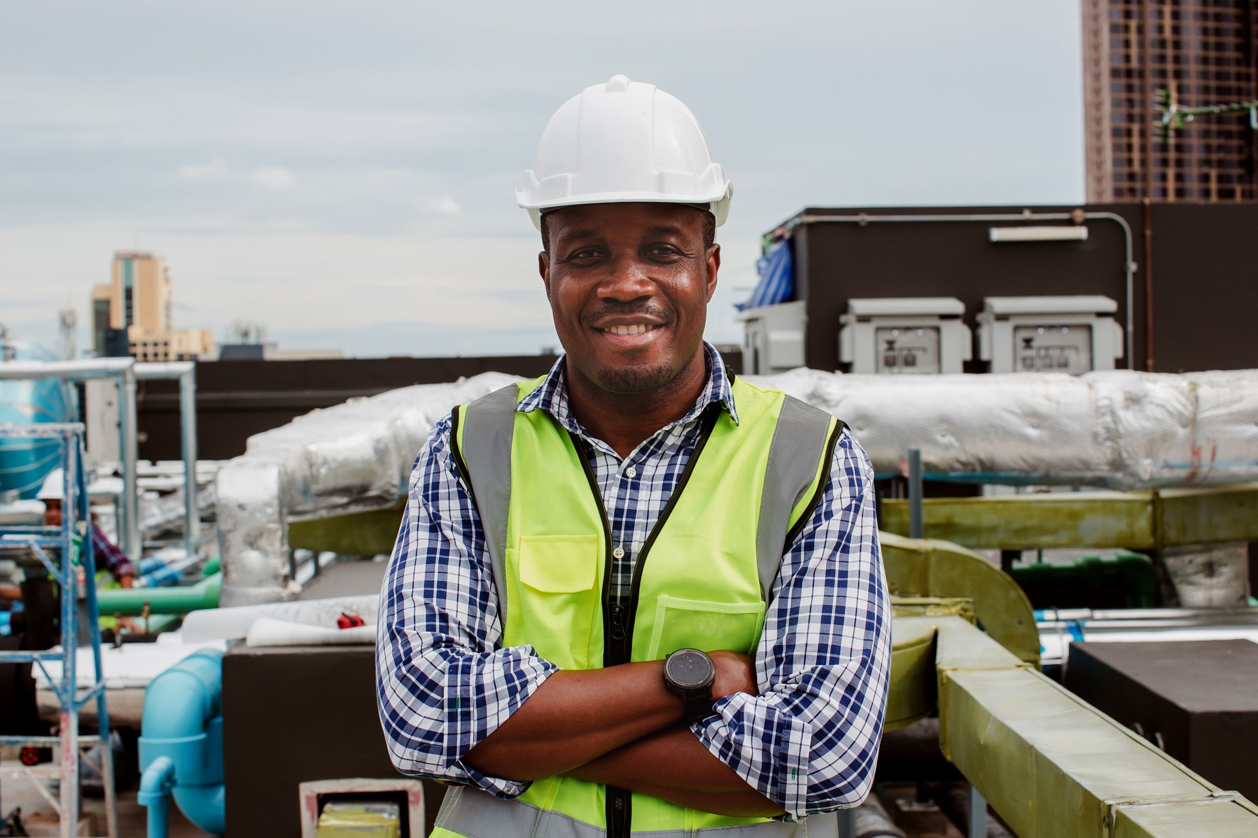 Industrial engineer work on site. engineer visit and inspection site engineer at industrial site. Inspector engineer check and working on site
